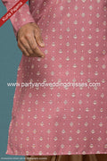 Designer Dark Pink/Chikoo Color Cotton Fabric Mens Kurta Pajama PAWDAC1572