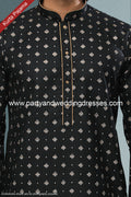 Designer Black/Chikoo Color Cotton Fabric Mens Kurta Pajama PAWDAC1574