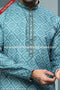 Designer Firozi Blue/Chikoo Color Cotton Fabric Mens Kurta Pajama PAWDAC1575