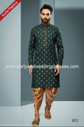 Designer Green/Chikoo Color Cotton Fabric Mens Kurta Pajama PAWDAC1580