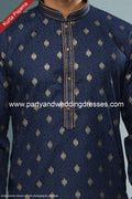 Designer Blue/Chikoo Color Cotton Fabric Mens Kurta Pajama PAWDAC1581