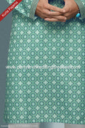 Designer Green/Off-white Color Cotton Fabric Mens Kurta Pajama PAWDAC1584