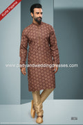 Designer Brown/Tusser Color Cotton Fabric Mens Kurta Pajama PAWDAC1587