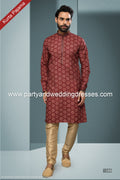 Designer Dull Maroon/Tusser Color Cotton Fabric Mens Kurta Pajama PAWDAC1588