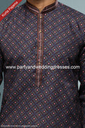 Designer Blue/Cream Color Cotton Fabric Mens Kurta Pajama PAWDAC1590