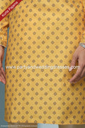 Designer Yellow/Gold Color Cotton Fabric Mens Kurta Pajama PAWDAC1592