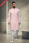 Designer Pink/Off-white Color Cotton Fabric Mens Kurta Pajama PAWDAC1602