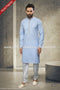 Designer Blue/Off-white Color Cotton Fabric Mens Kurta Pajama PAWDAC1603