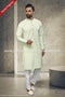 Designer Pista Green/Off-white Color Cotton Fabric Mens Kurta Pajama PAWDAC1604