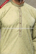 Designer Green/Off-white Color Cotton Fabric Mens Kurta Pajama PAWDAC1622