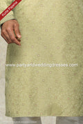 Designer Green/Off-white Color Cotton Fabric Mens Kurta Pajama PAWDAC1622
