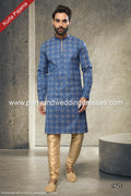 Designer Blue/Tusser Color Cotton Fabric Mens Kurta Pajama PAWDAC1625