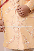 Designer Peach/Cream Color Printed Art Banarasi Silk Sherwani PAWDAC1655
