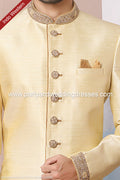 Designer Gold/Cream Color Banarasi Art Silk Mens Indo Western PAWDAC1662