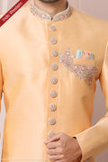 Designer Peach/Cream Color Banarasi Art Silk Mens Indo Western PAWDAC1665