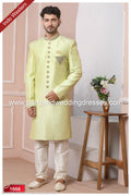 Designer Pista Green/Cream Color Banarasi Art Silk Mens Indo Western PAWDAC1666