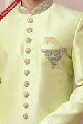Designer Pista Green/Cream Color Banarasi Art Silk Mens Indo Western PAWDAC1666