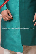 Designer Sea Green/Cream Color Banarasi Art Silk Mens Indo Western PAWDAC1667
