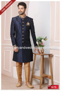 Designer Navy Blue/Chikoo Color Banarasi Art Silk Mens Indo Western PAWDAC1670