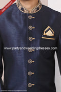 Designer Navy Blue/Chikoo Color Banarasi Art Silk Mens Indo Western PAWDAC1670