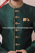 Designer Dark Green/Chikoo Color Banarasi Art Silk Mens Indo Western PAWDAC1671