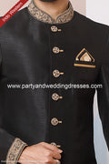 Designer Black/Black Color Banarasi Art Silk Mens Indo Western PAWDAC1672