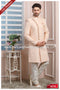 Designer Peach/Cream Color Imported Jacquard Silk Mens Indo Western PAWDAC1674