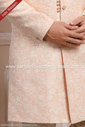 Designer Peach/Cream Color Imported Jacquard Silk Mens Indo Western PAWDAC1674