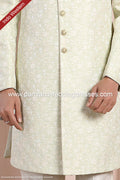 Designer Pista Green/Cream Color Imported Jacquard Silk Mens Indo Western PAWDAC1675
