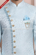Designer Sky Blue/Off-white Color Imported Jacquard Silk Mens Indo Western PAWDAC1678