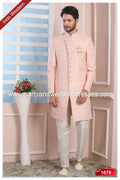 Designer Pink/Cream Color Imported Jacquard Silk Mens Indo Western PAWDAC1679