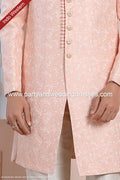 Designer Pink/Cream Color Imported Jacquard Silk Mens Indo Western PAWDAC1679