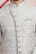 Designer Gray/Off-white Color Imported Jacquard Silk Mens Indo Western PAWDAC1680