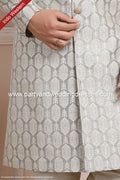 Designer Gray/Cream Color Imported Jacquard Silk Mens Indo Western PAWDAC1683