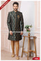 Designer Green/Chikoo Color Jacquard Silk Mens Indo Western PAWDAC1684