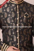 Designer Black/Chikoo Color Jacquard Silk Mens Indo Western PAWDAC1685