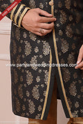 Designer Black/Chikoo Color Jacquard Silk Mens Indo Western PAWDAC1685