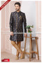 Designer Blue/Chikoo Color Jacquard Silk Mens Indo Western PAWDAC1686