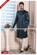 Designer Teal Green/Off-white Color Imported Jacquard Silk Mens Indo Western PAWDAC1691
