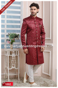 Designer Maroon/Off-white Color Imported Jacquard Silk Mens Indo Western PAWDAC1692