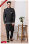 Designer Navy Blue/Black Color Imported Jacquard Silk Mens Indo Western PAWDAC1693