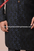 Designer Navy Blue/Black Color Imported Jacquard Silk Mens Indo Western PAWDAC1693