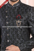 Designer Gray-Black/Off-white Color Imported Jacquard Silk Mens Indo Western PAWDAC1695