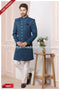 Designer Blue/Off-white Color Imported Jacquard Silk Mens Indo Western PAWDAC1697