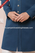 Designer Blue/Off-white Color Imported Jacquard Silk Mens Indo Western PAWDAC1697