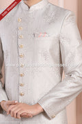 Designer Light Gray/Off-white Color Art Silk Mens Indo Western PAWDAC1701