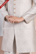 Designer Light Gray/Off-white Color Art Silk Mens Indo Western PAWDAC1701