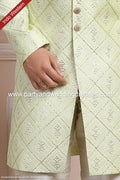 Designer Pista Green/Cream Color Art Silk Mens Indo Western PAWDAC1704