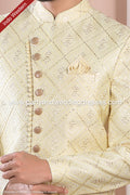 Designer Yellow/Cream Color Art Silk Mens Indo Western PAWDAC1705