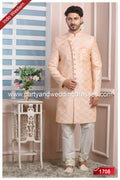 Designer Peach/Cream Color Art Silk Mens Indo Western PAWDAC1708